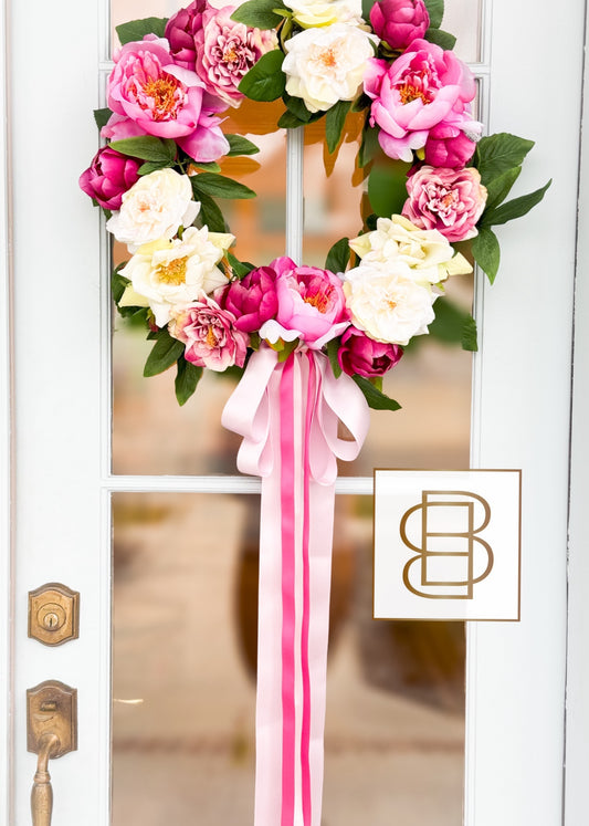 Blissful Bow Peony Wreath