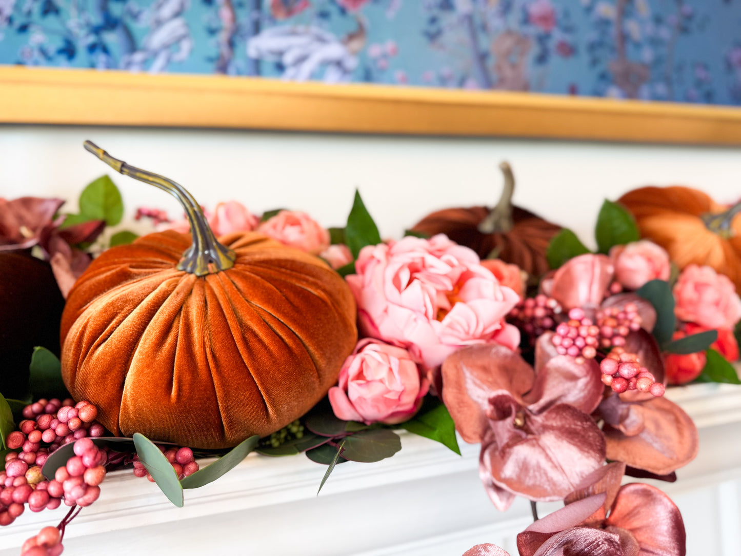 Autumn Rosewood Mantle Tablescape/Garland Decor Box