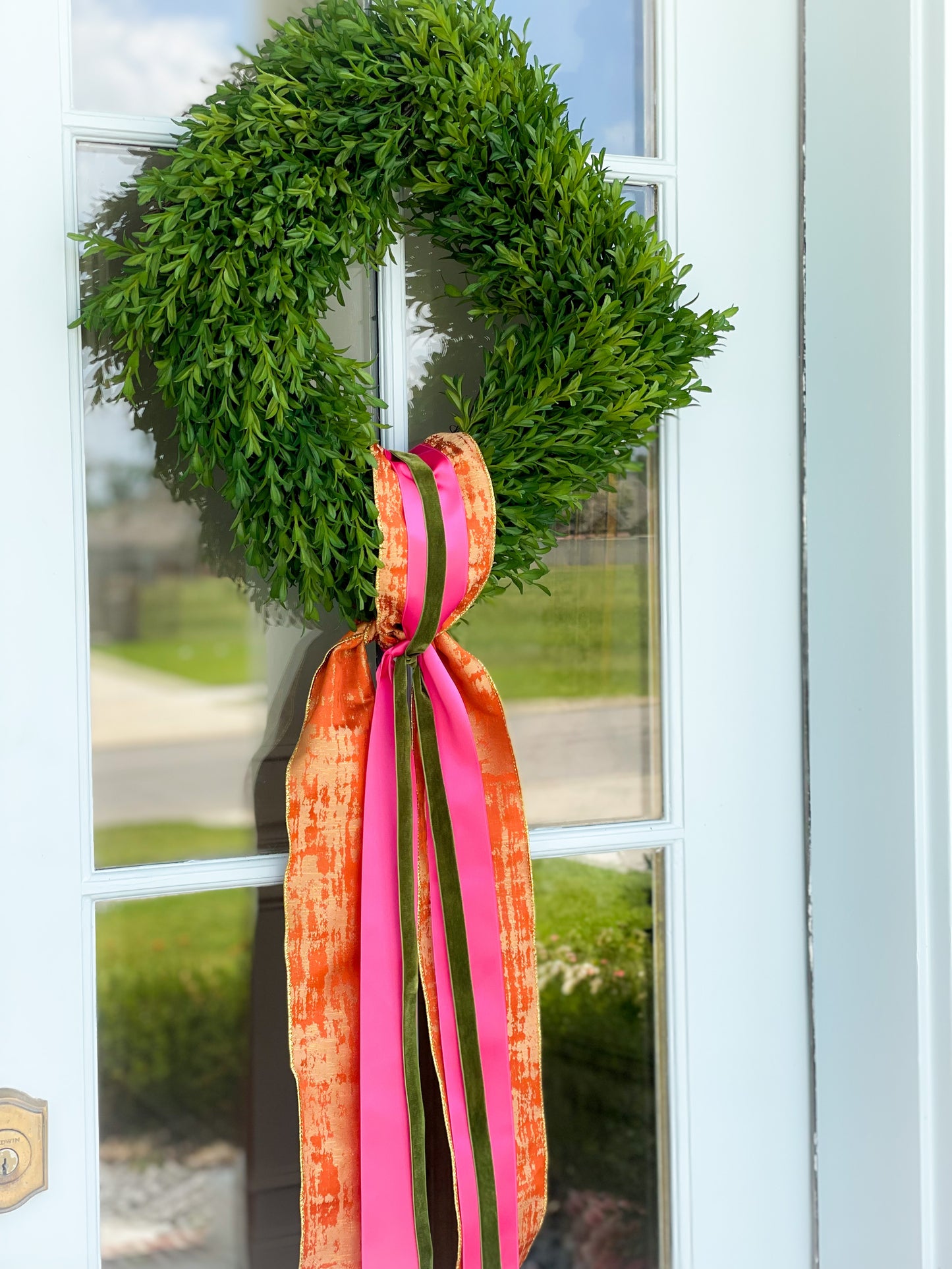 Orange Abstract Layered Sash And Tea Leaf Wreath