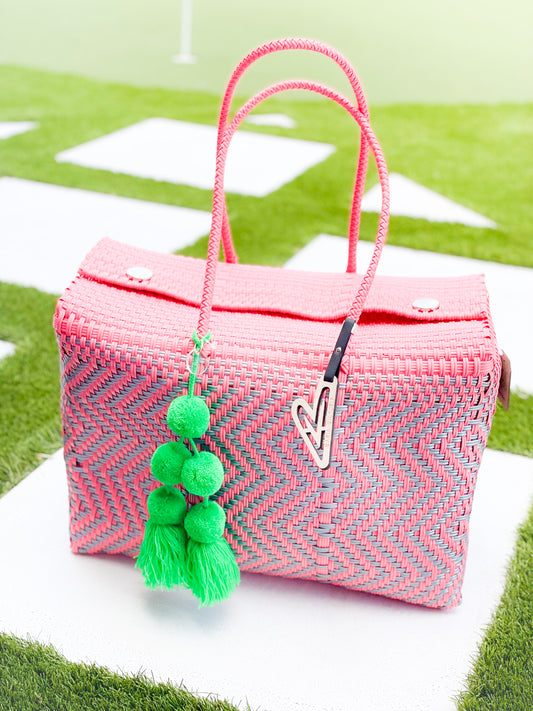 Pink And Silver Maria Victoria Tote Basket And Tassel