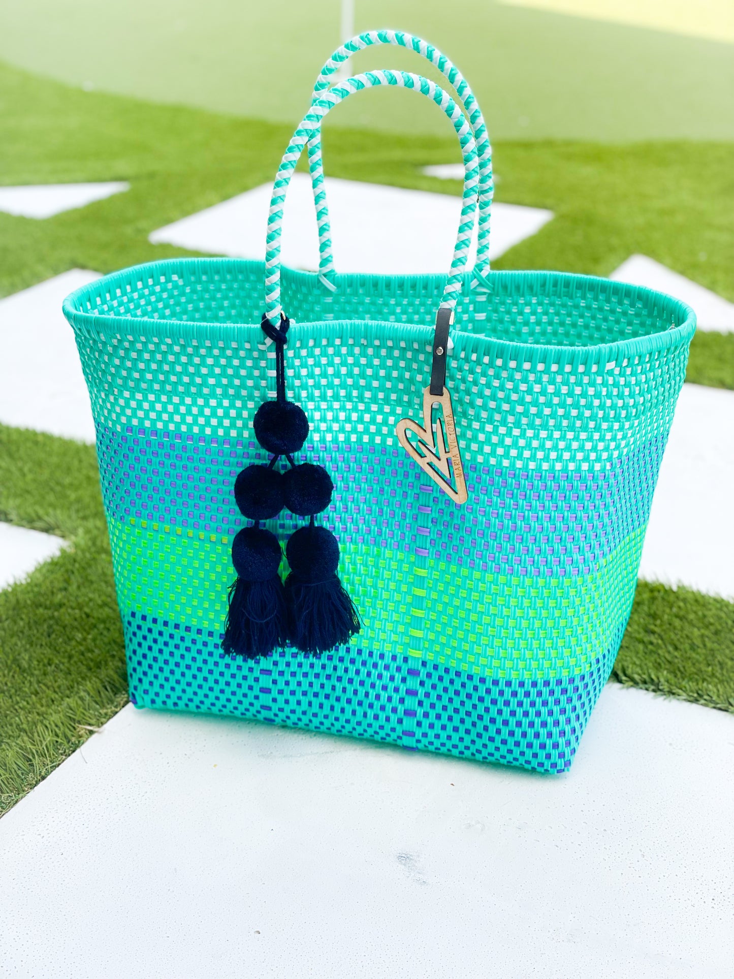 Teal Multi Maria Victoria Tote And Tassel