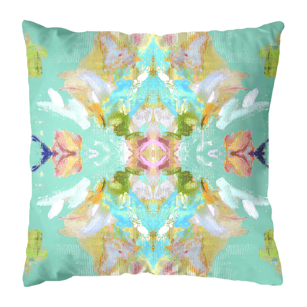 Laura Park Stained Glass Turquoise Outdoor Pillow