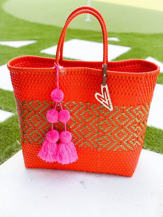 Orange And Gold Multi Maria Victoria Tote And Tassel