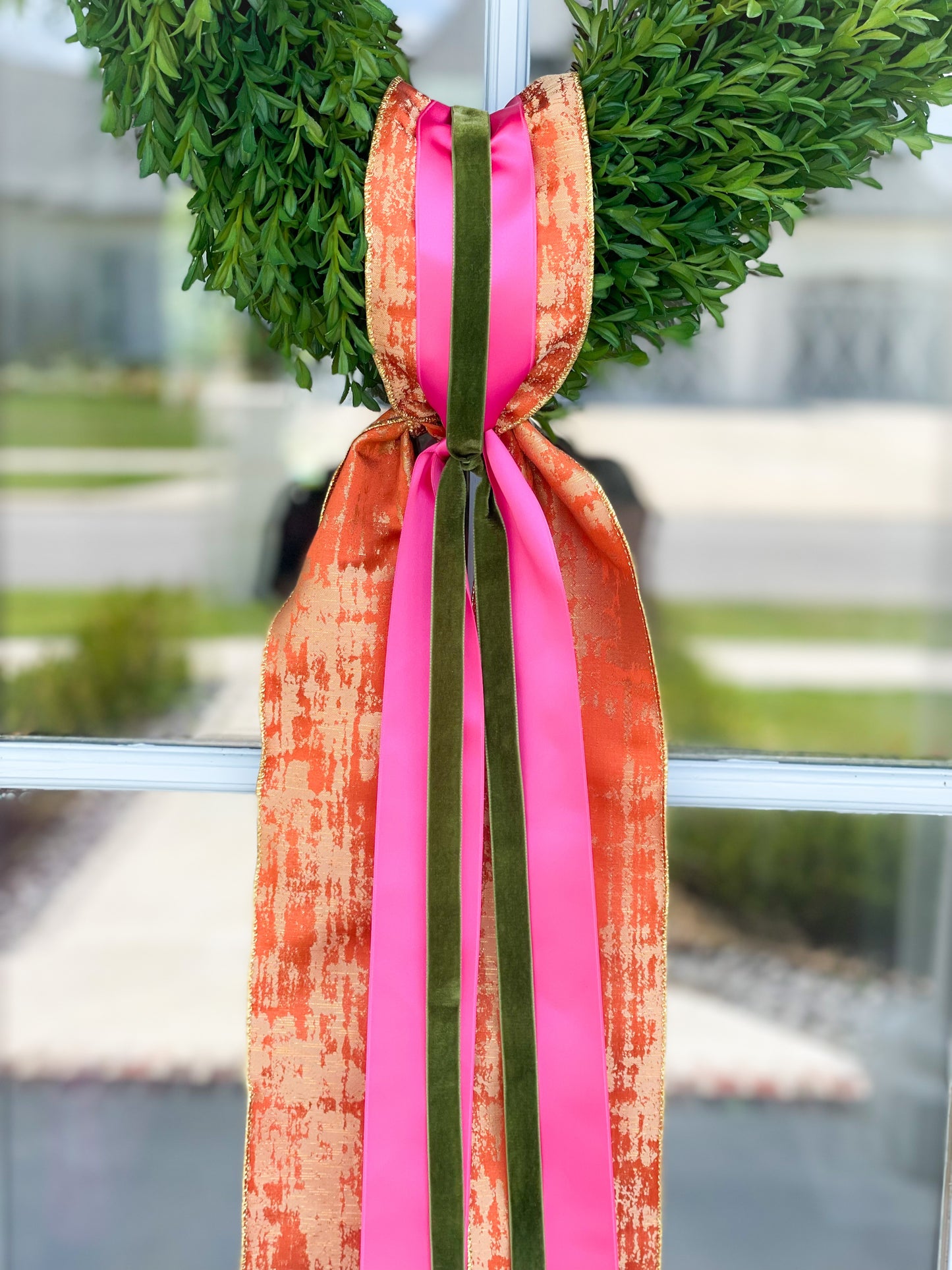 Orange Abstract Layered Sash And Tea Leaf Wreath