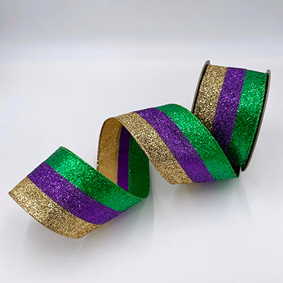 Mardi Gras Glitter Stripe Ribbon