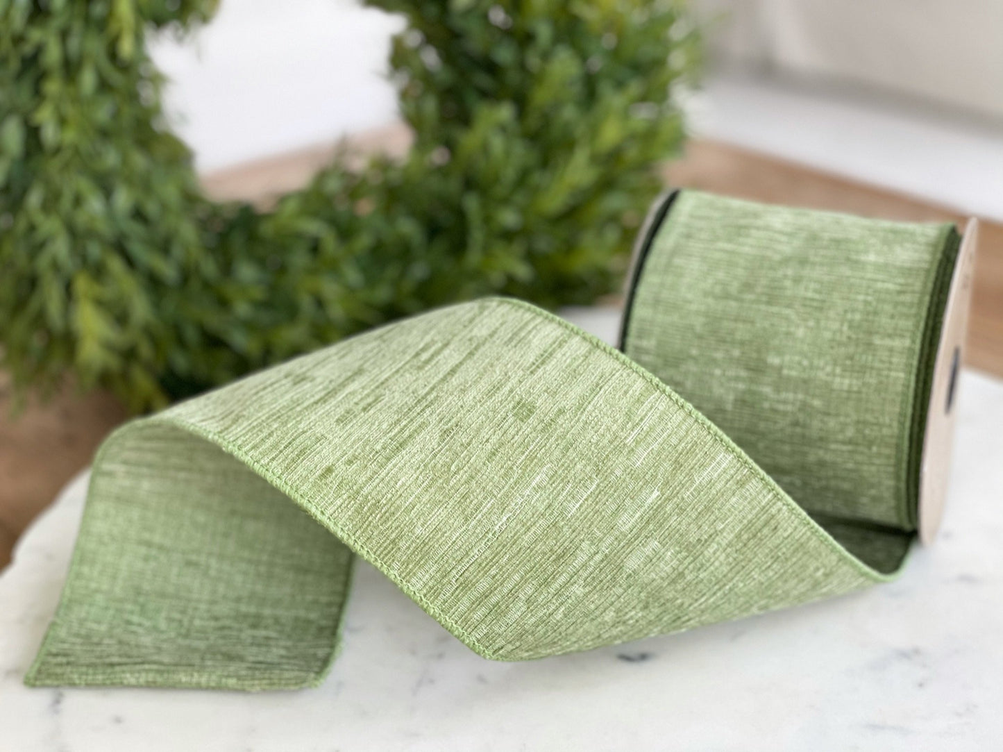 Meadow Green Faux Linen Grass Cloth Ribbon- 4 x 10 yds – Blanc Box