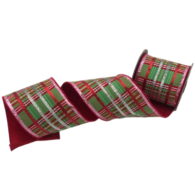 Pink Candy Cane Plaid Faux Dupion Ribbon