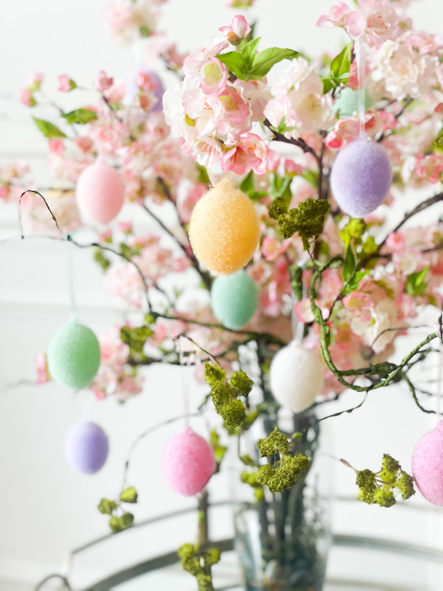 Set Of 8 Pastel Flocked Egg Ornaments