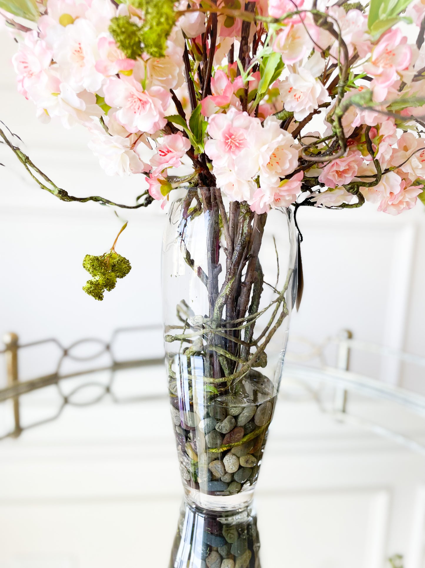 Pink Cherry Blossom Stems In Glass Vase
