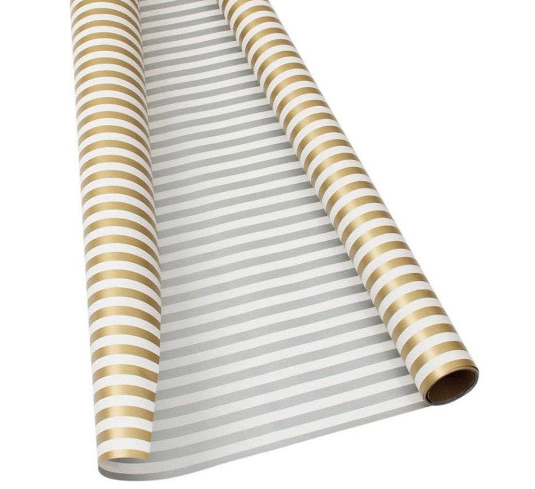 Snow Stripe Reversible Gold & Silver Wrapping Paper