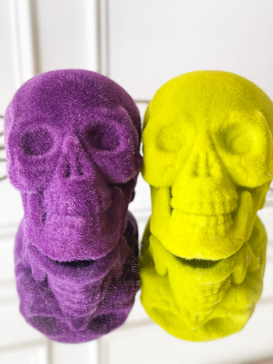 Set Of Two Flocked Skull Lime/Purple