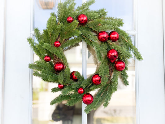 Red Ornament And Pine Wreath