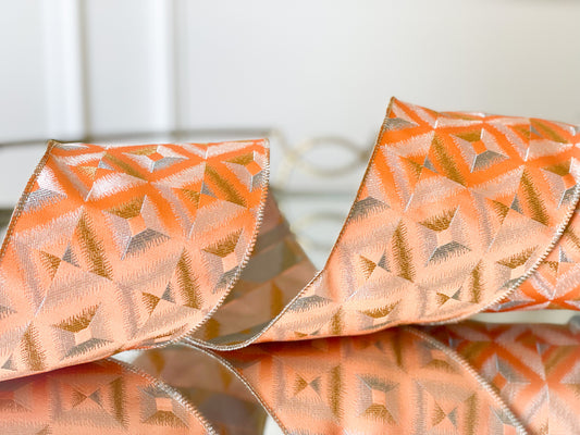 Soft Orange Jacquard Diamond Stitch Ribbon