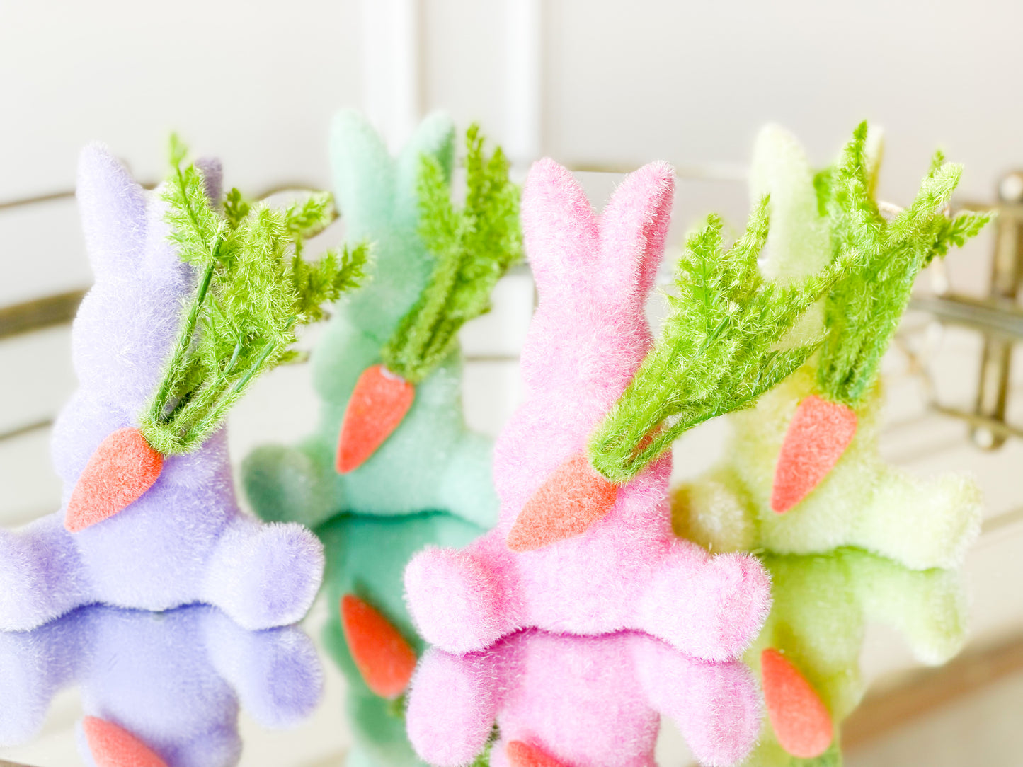 Set Of Four Flocked Bunnies With Carrot