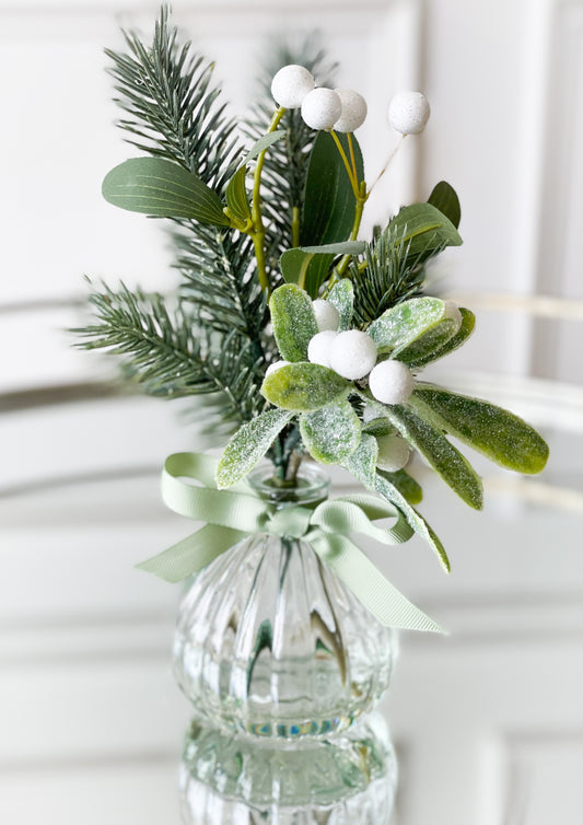 Mistletoe In Glass Vase With Acrylic Water