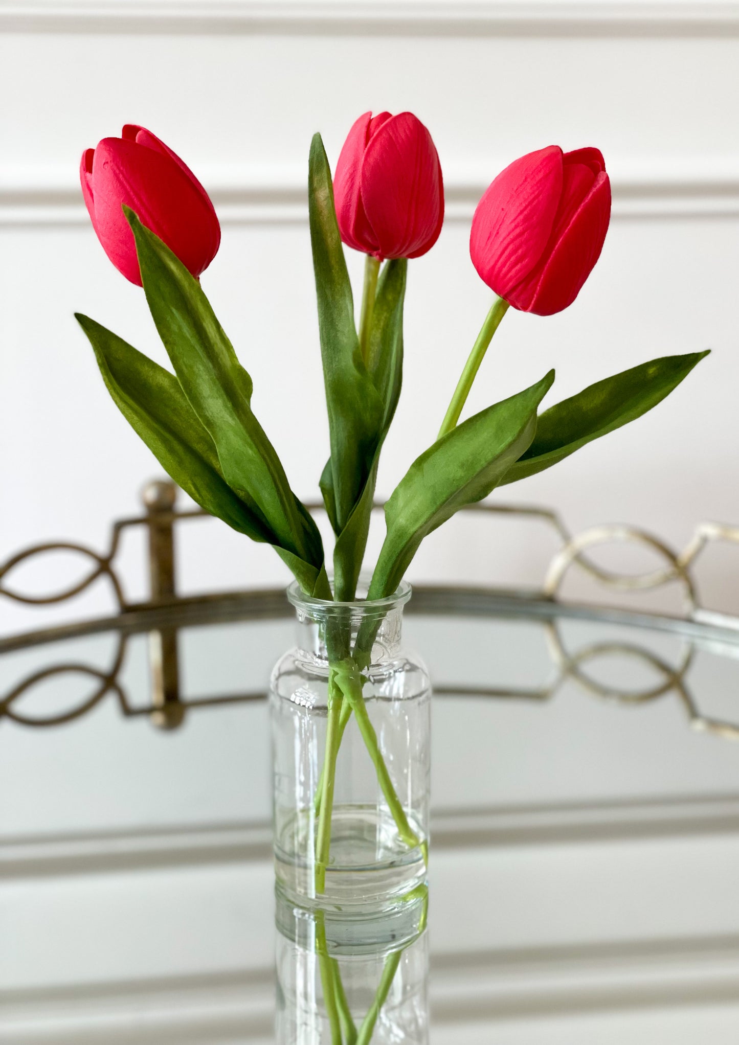 Red Tulip In Glass Vase