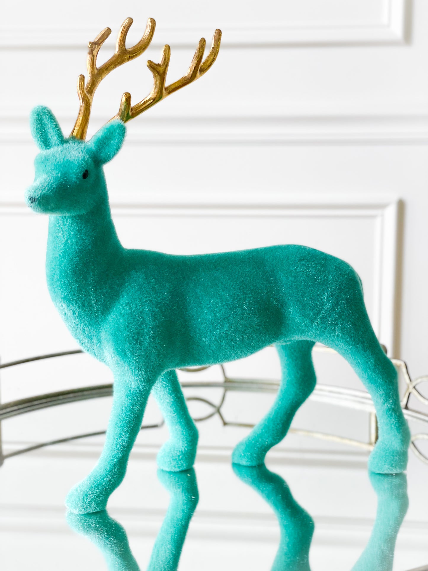 Colorful Flocked Deer With Gold Antlers