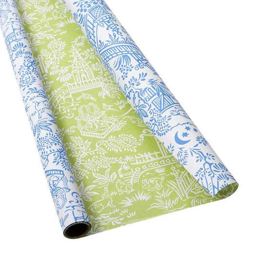 Blue & Lime Green Toile Reversible Wrapping Paper