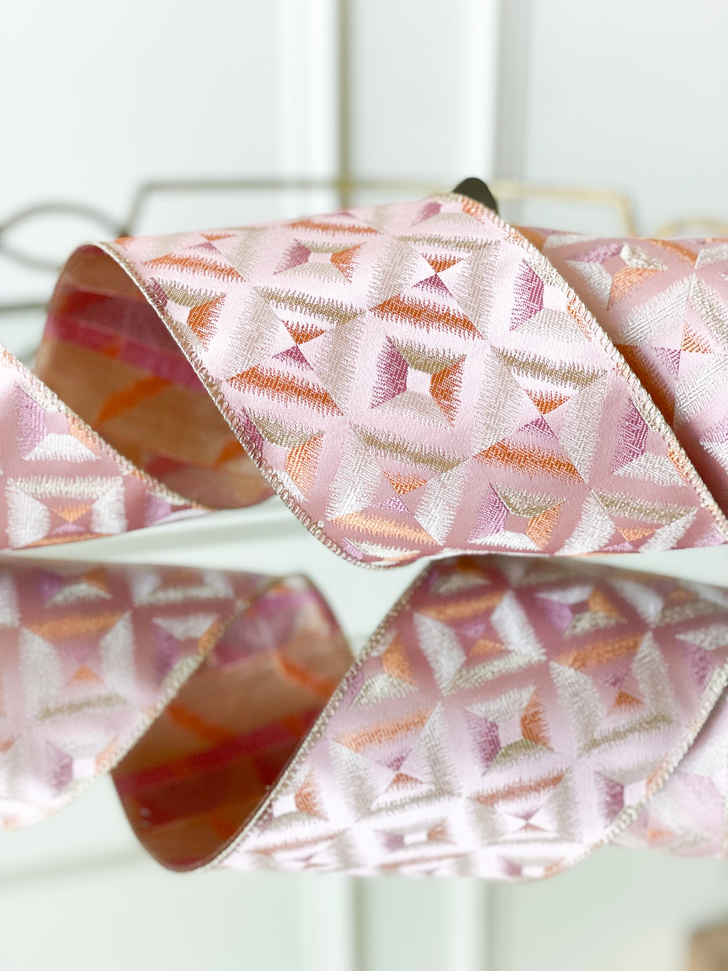 Pink Jacquard Diamond Stitch Ribbon