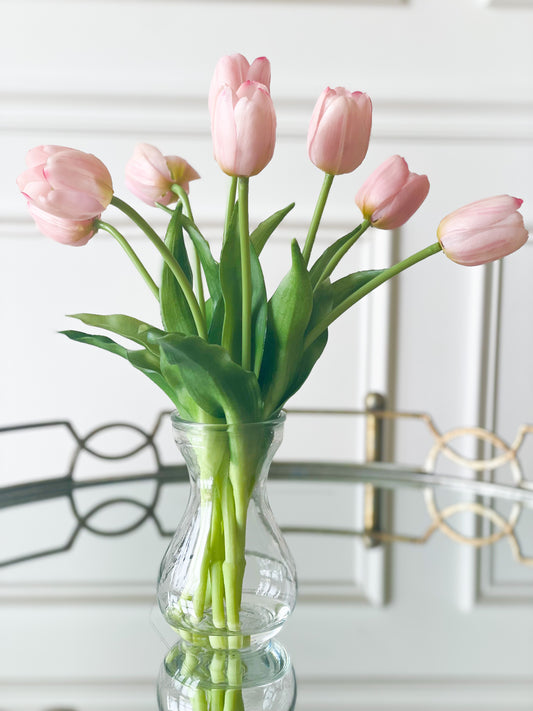 Soft Pink Real Touch Tulip Bouquet In Glass Vase