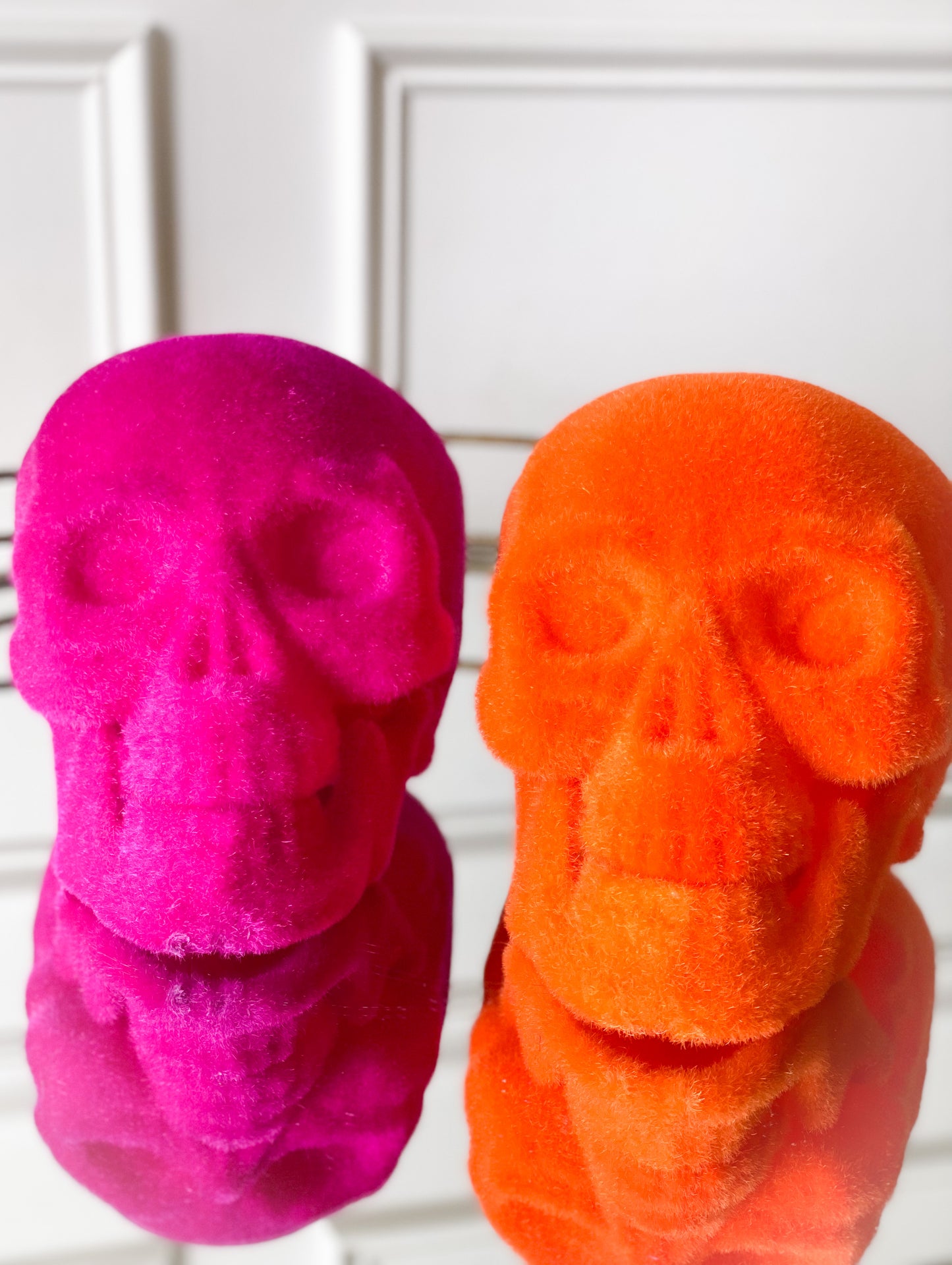 Set Of Two Flocked Skull Pink/Orange