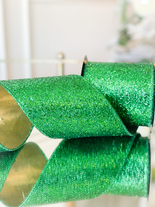 Emerald Glitter Ribbon With Gold Back
