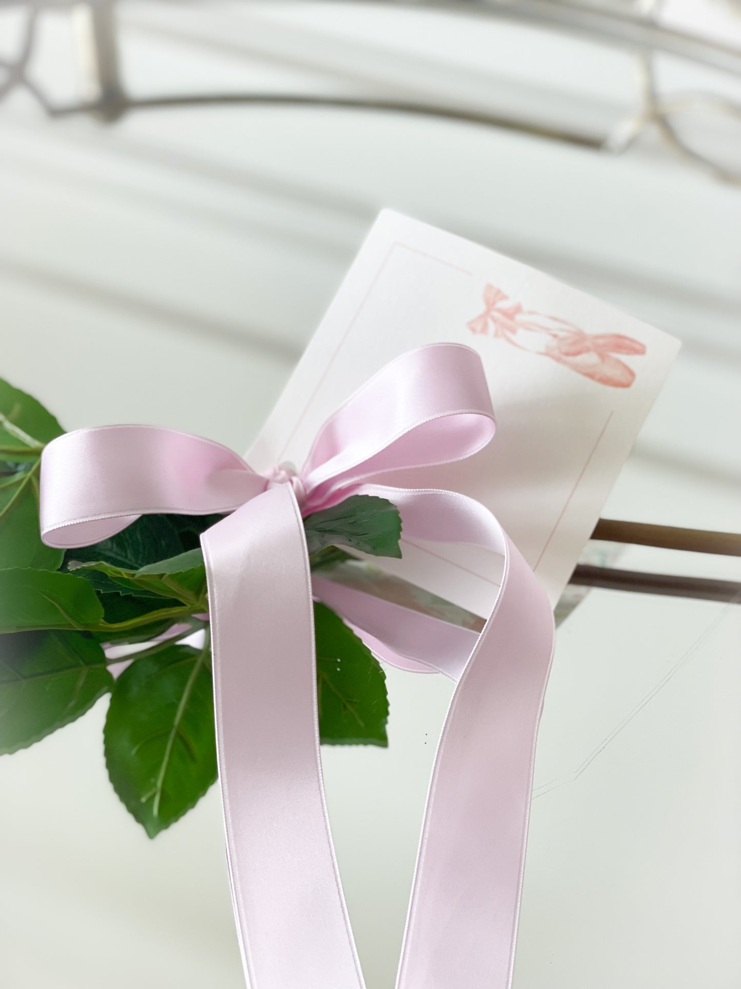 Pink Long Stem Rose With Satin Ribbon And Card