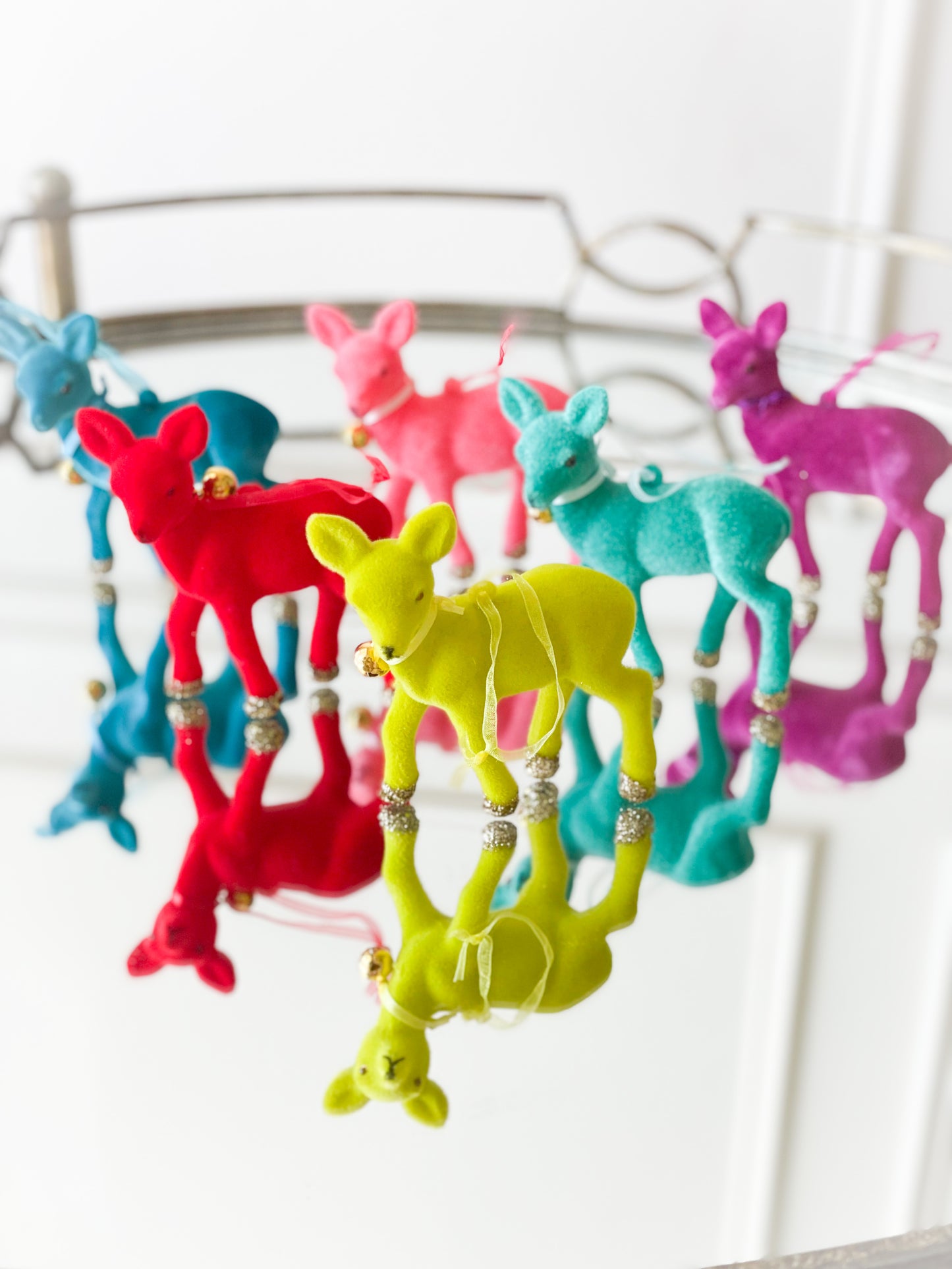 Assorted Colorful Flocked Deer Ornaments