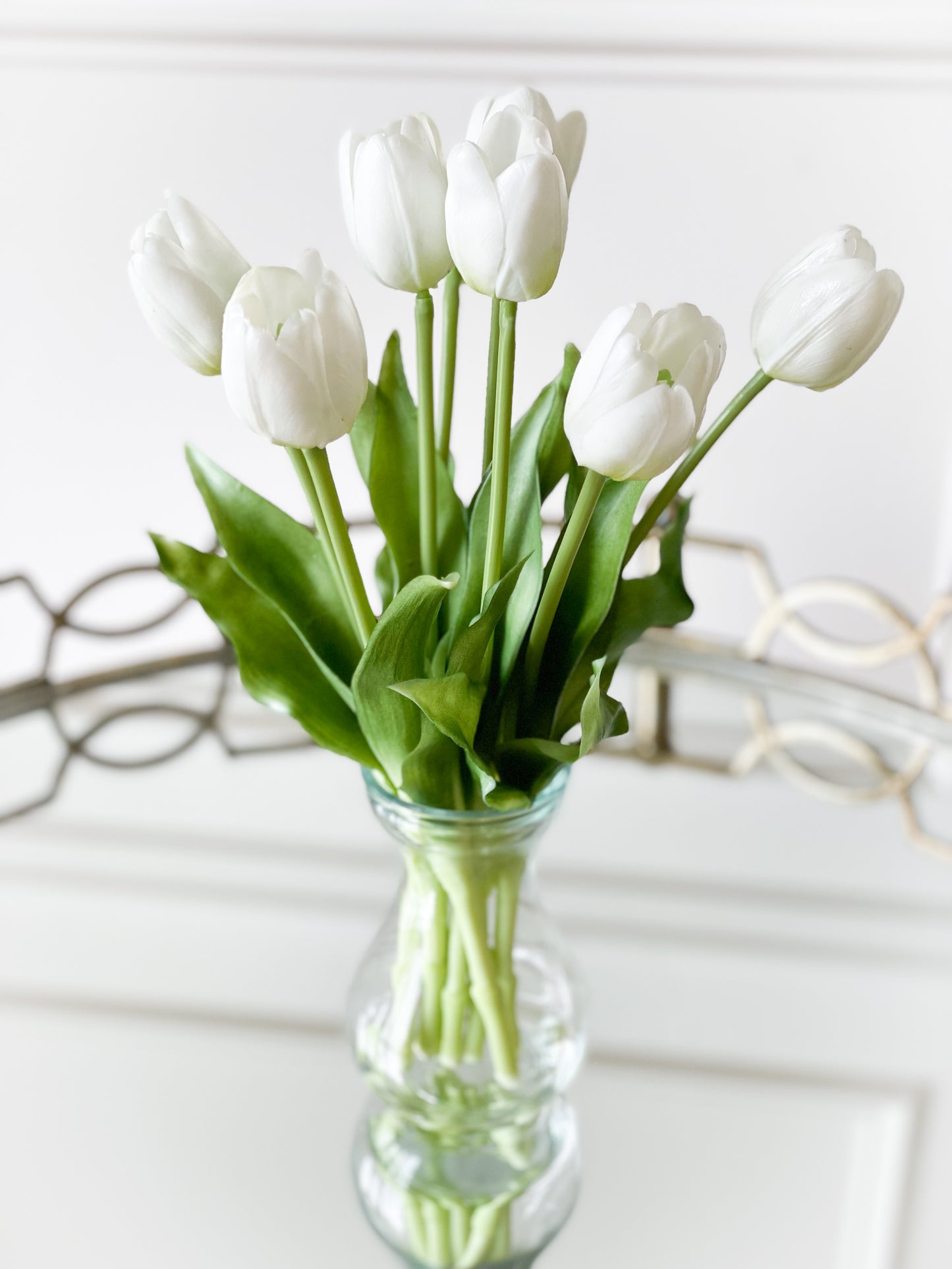 White Real Touch Tulips In Glass Vase With Acrylic Water