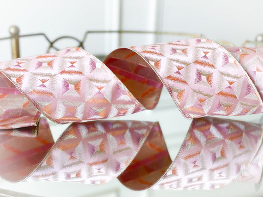 Pink Jacquard Diamond Stitch Ribbon