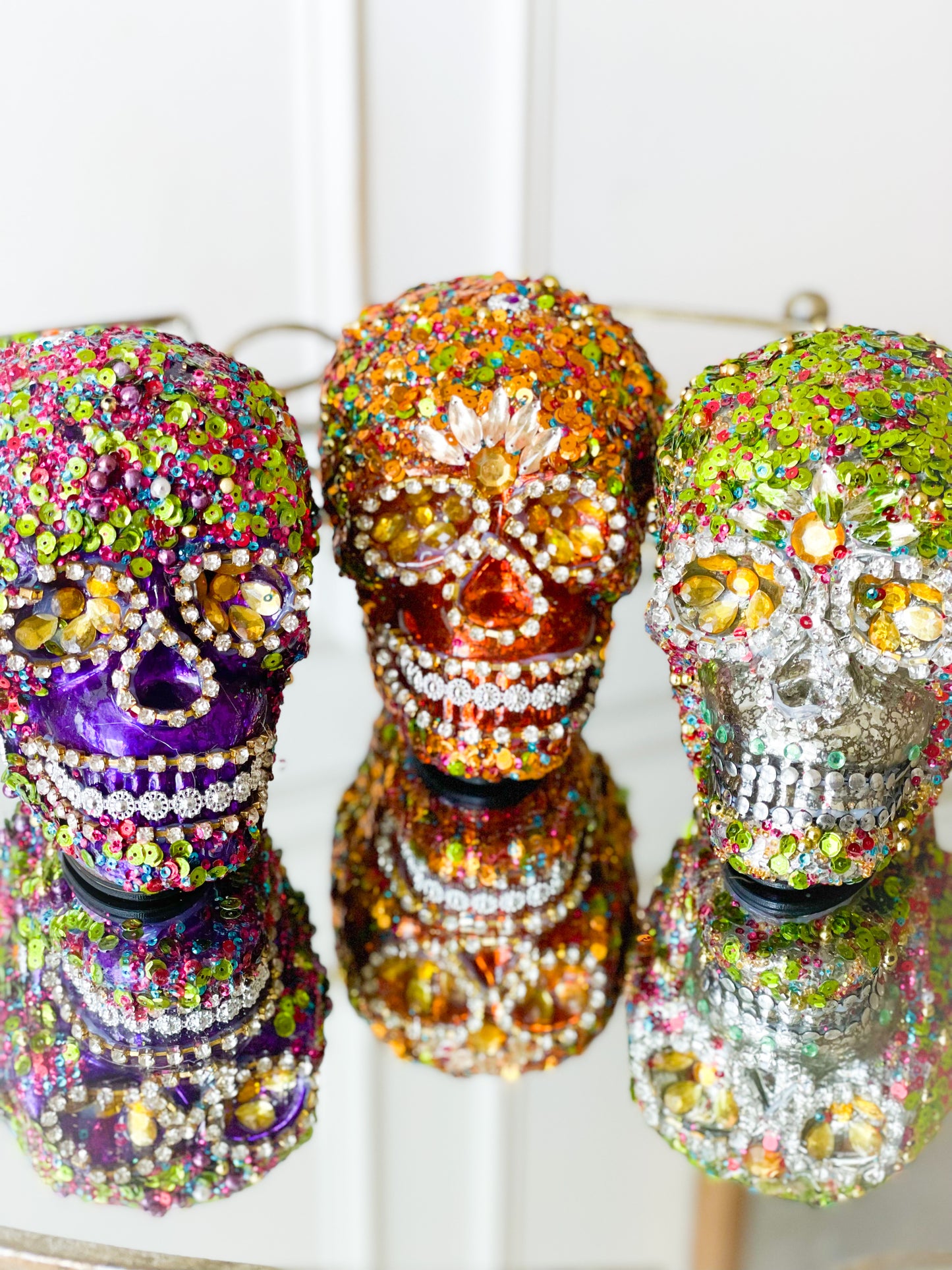 Set Of 3 Jeweled Skulls
