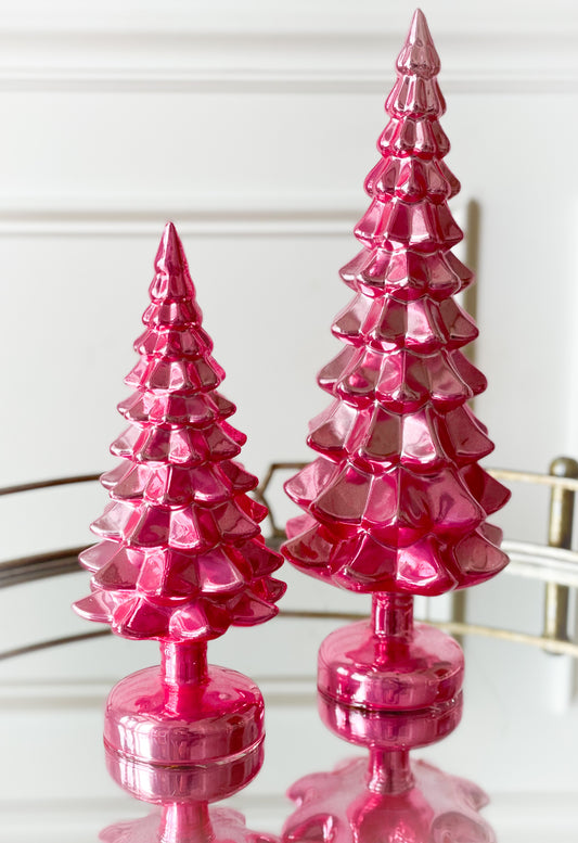 Set Of 2 Hot Pink Glass Tree