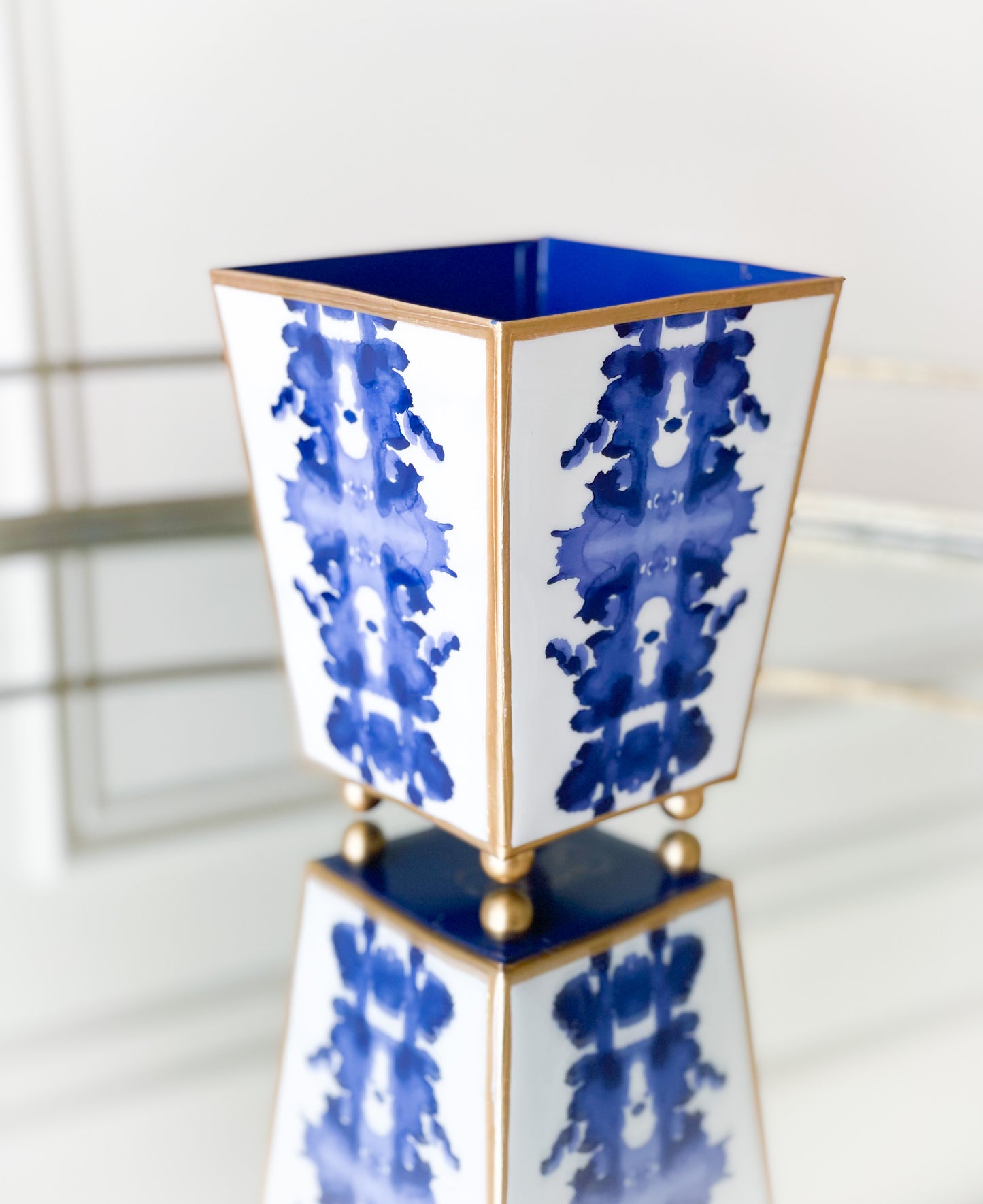 Blue And White Ink Blot Enameled Cachepot