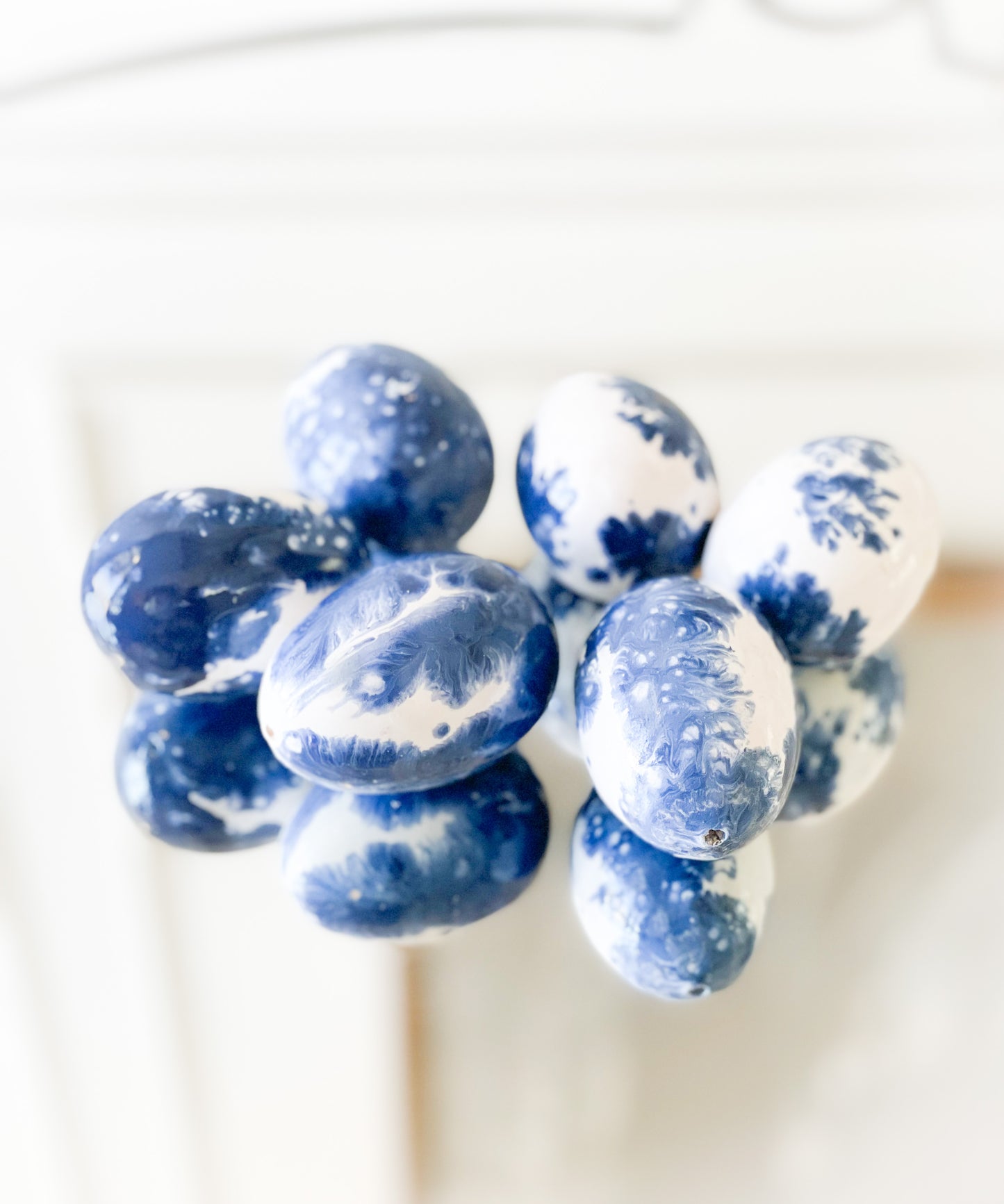 Box Of 6 Blue And White Terracotta Bloomsbury Eggs