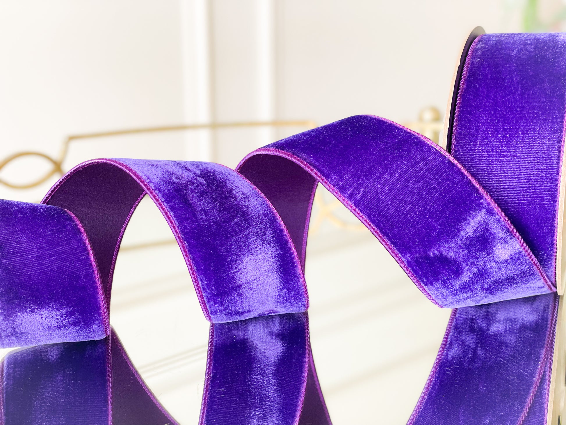 Purple Velvet Ribbon With Dupion Back