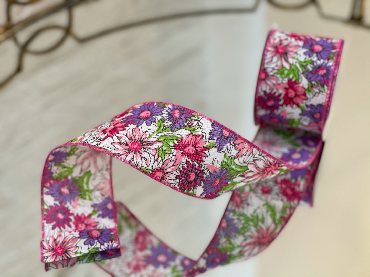 Spring Meadow Floral Linen Ribbon