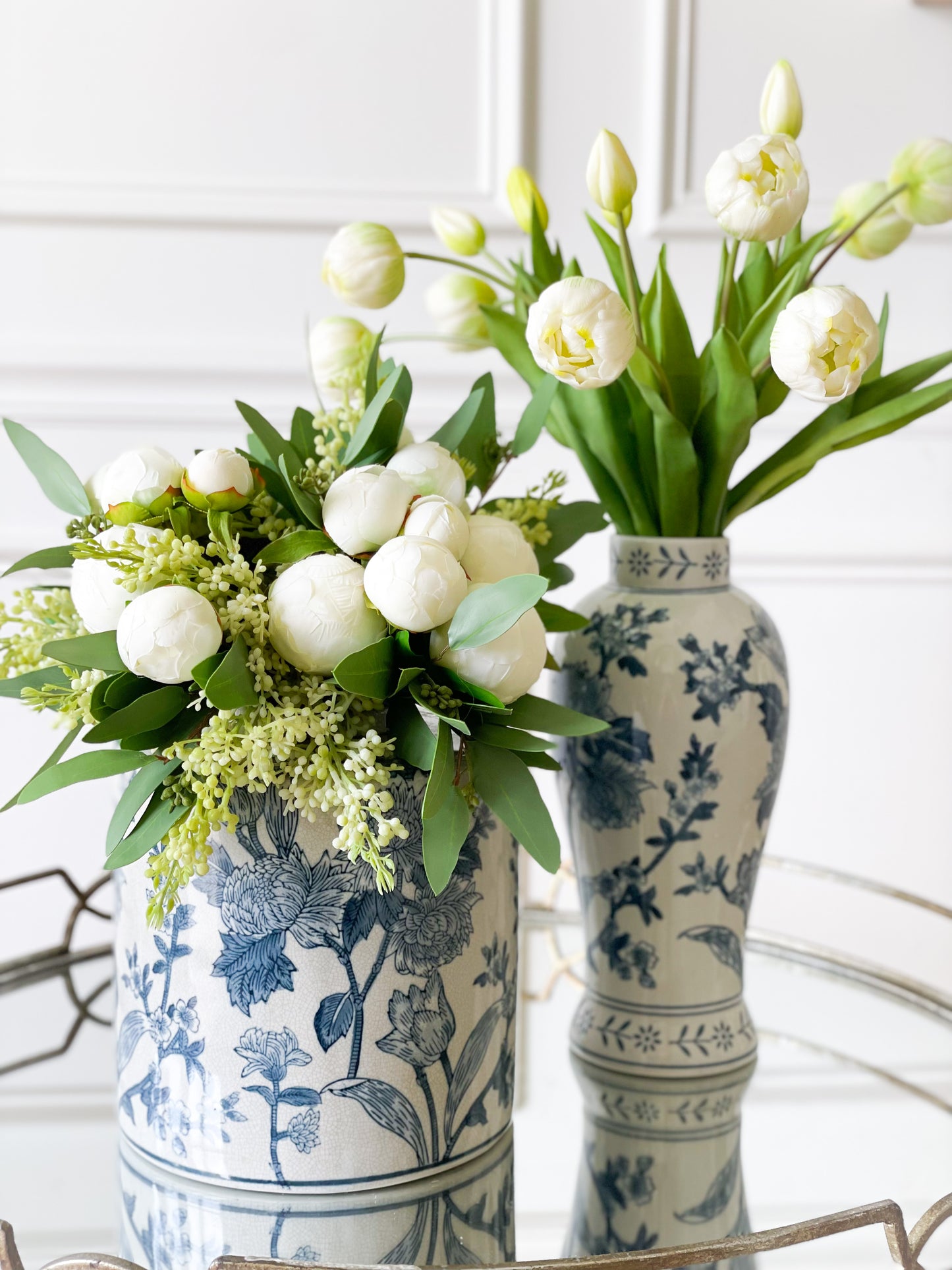 Japanese Blossom Blue And White Vase (Local Pickup Only)