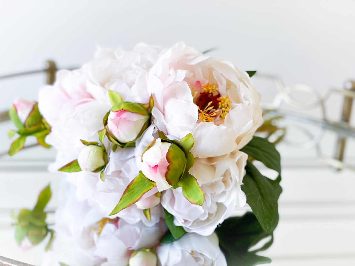 Blush Silk Peony Blooms And Buds Bouquet
