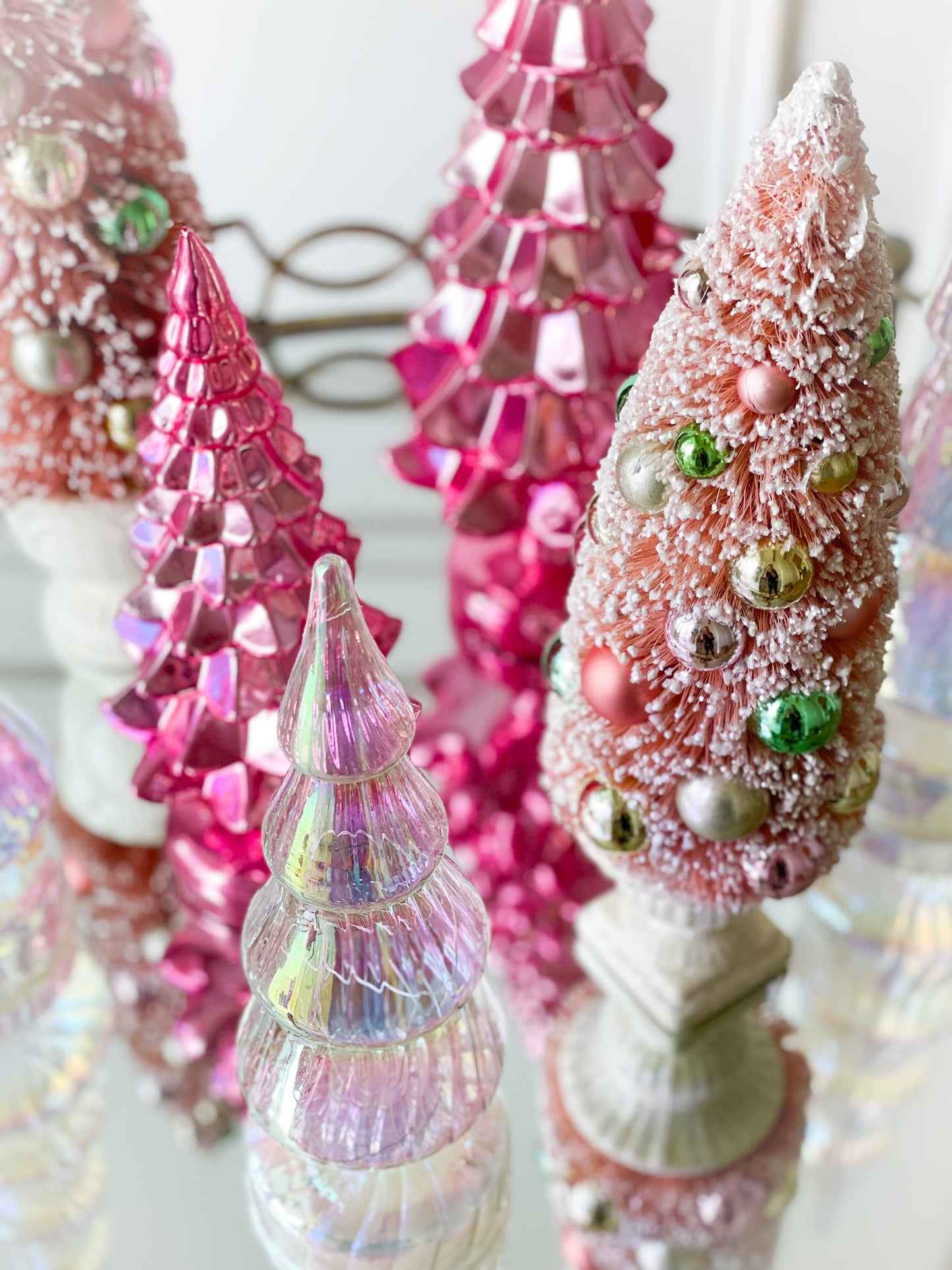 Set Of 2 Hot Pink Glass Tree