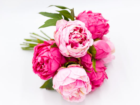 Silk Hot Pink and Soft Pink Peony and Buds Bouquet