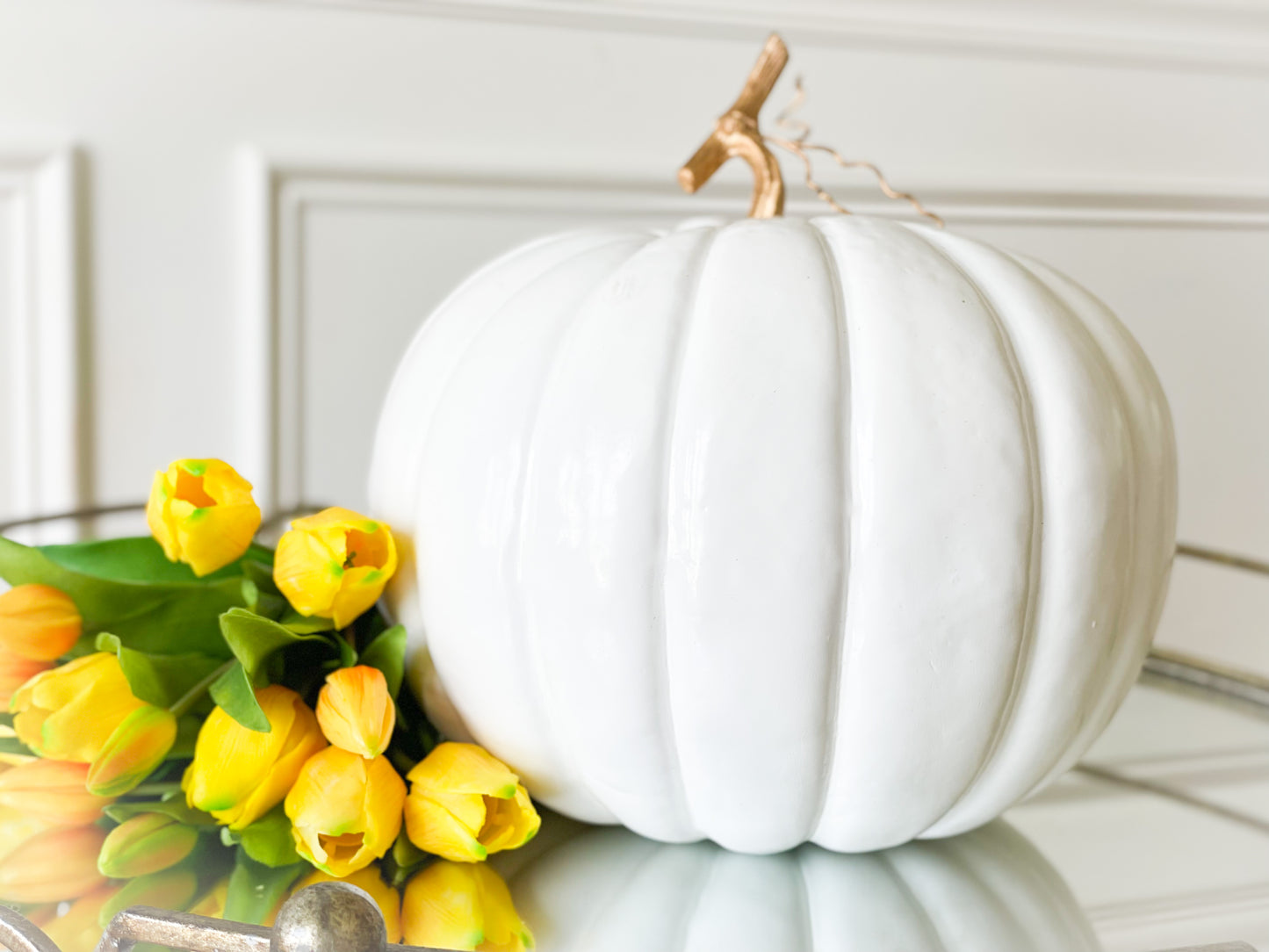 White Pumpkin With Gold Stem