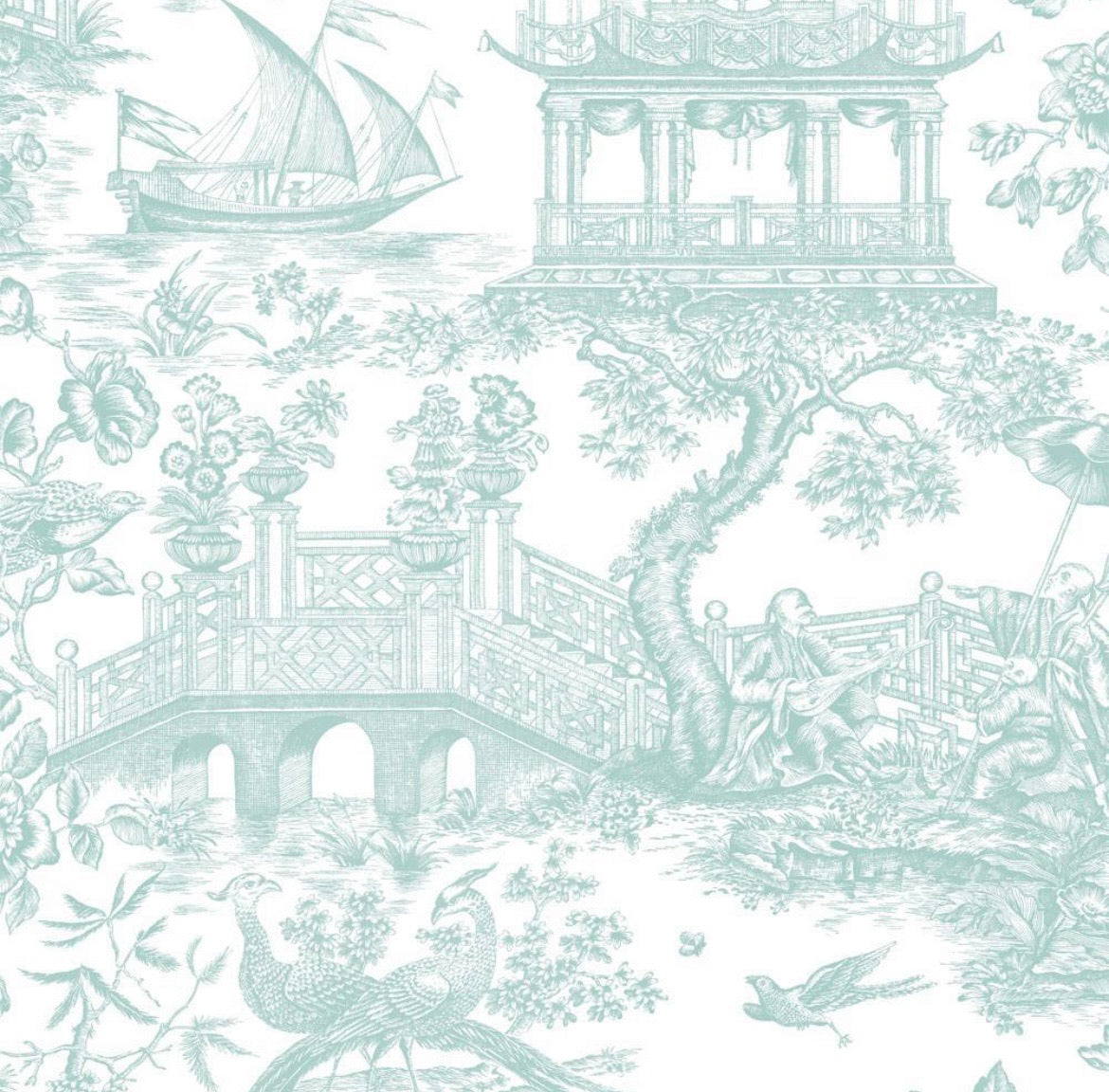 Chinoiserie Toile Blue & White Wrapping Paper