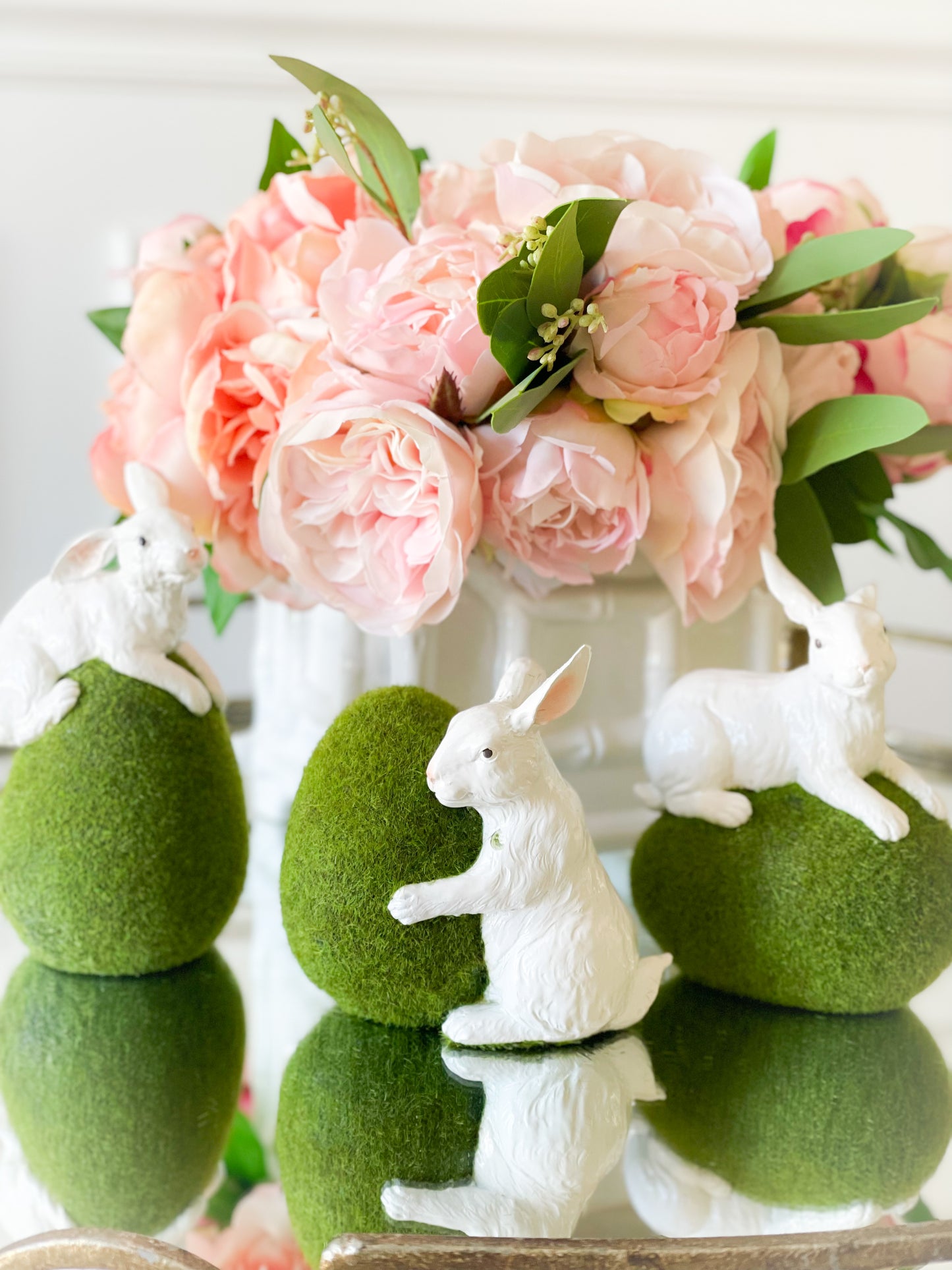 Set Of Three Petite Bunnies On Moss Eggs