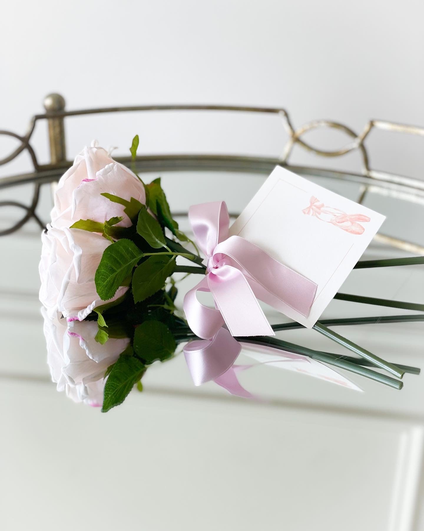 Blush Rose Trio With Satin Ribbon And Card
