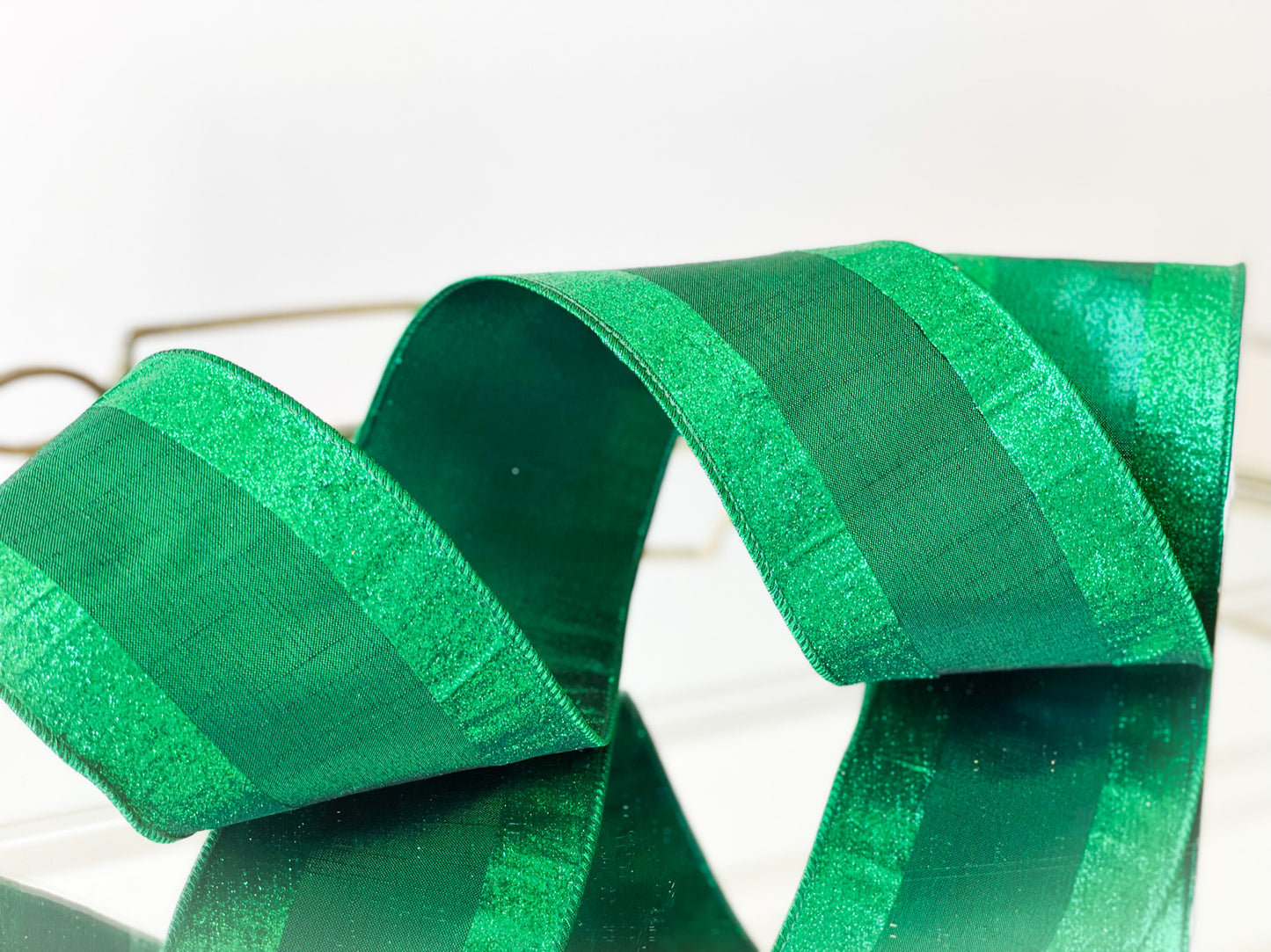 Emerald Green Gold Stripe Edge Ribbon
