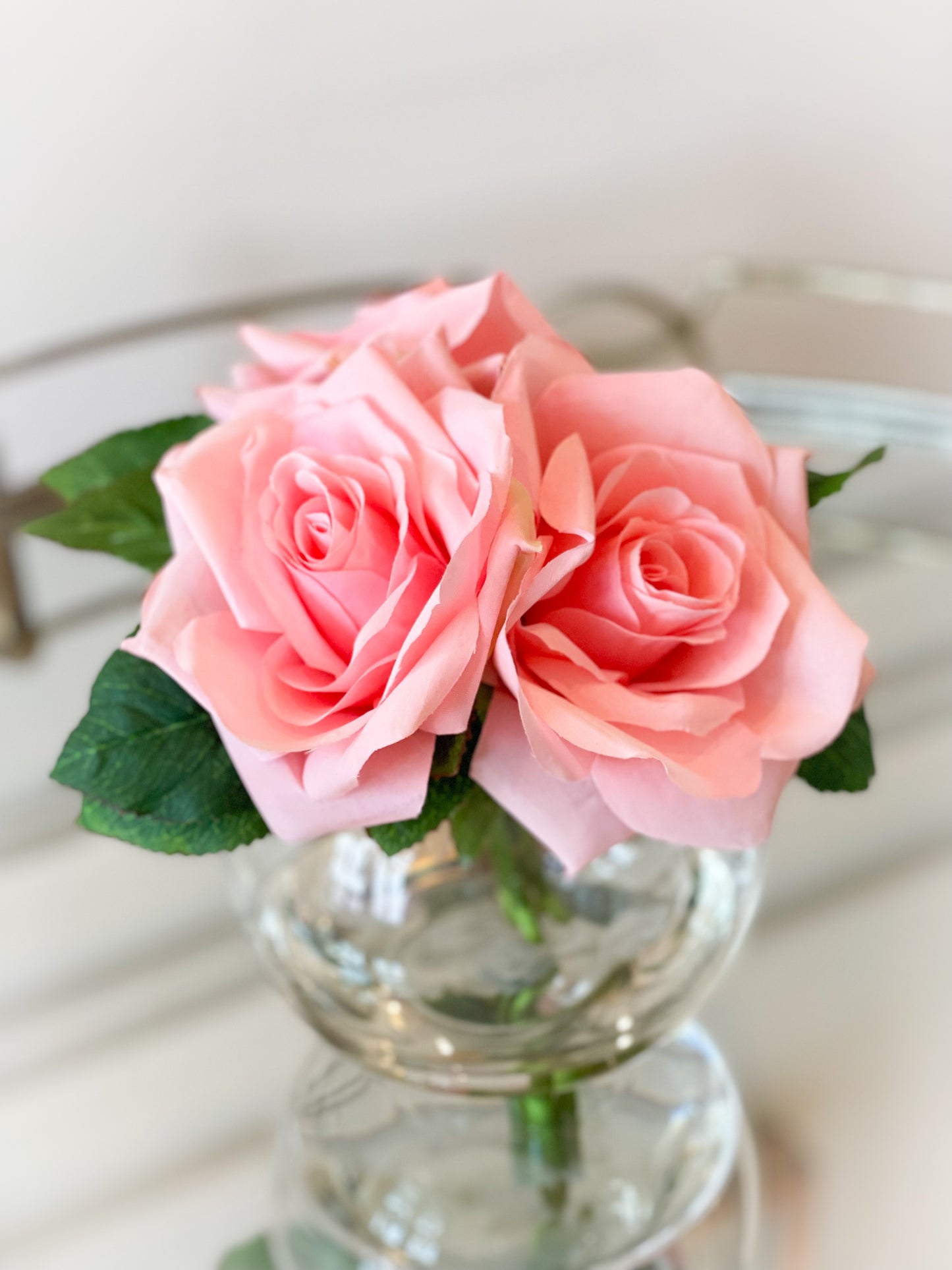 Pink Rose Trio In Glass Vase With Acrylic Water