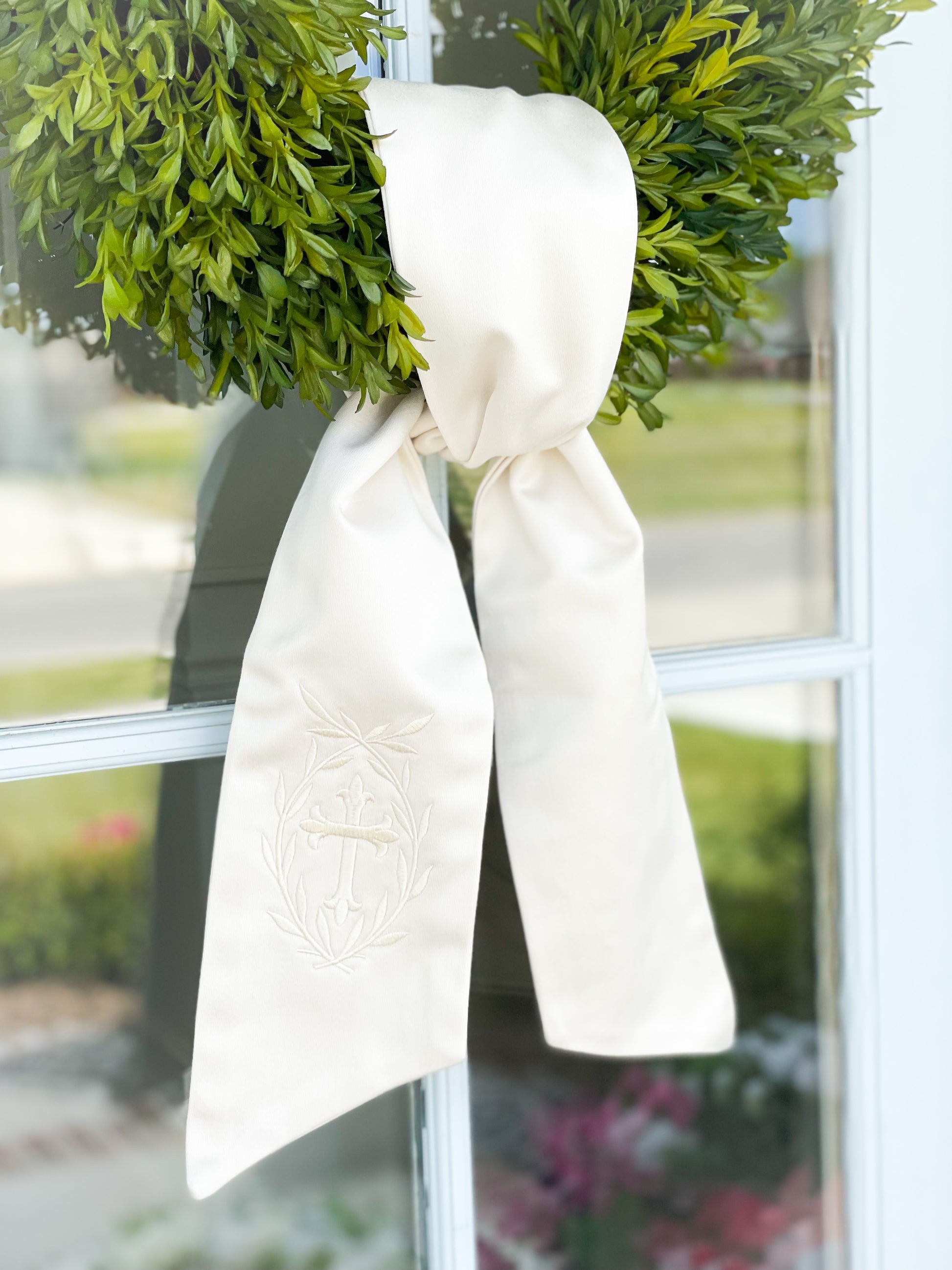Wreath Sash for Front Door Decor - Blank White Wreath Sash for Embroidery  Monogram - Wreath Accessories - Polyester - 4.5 W x 56 L