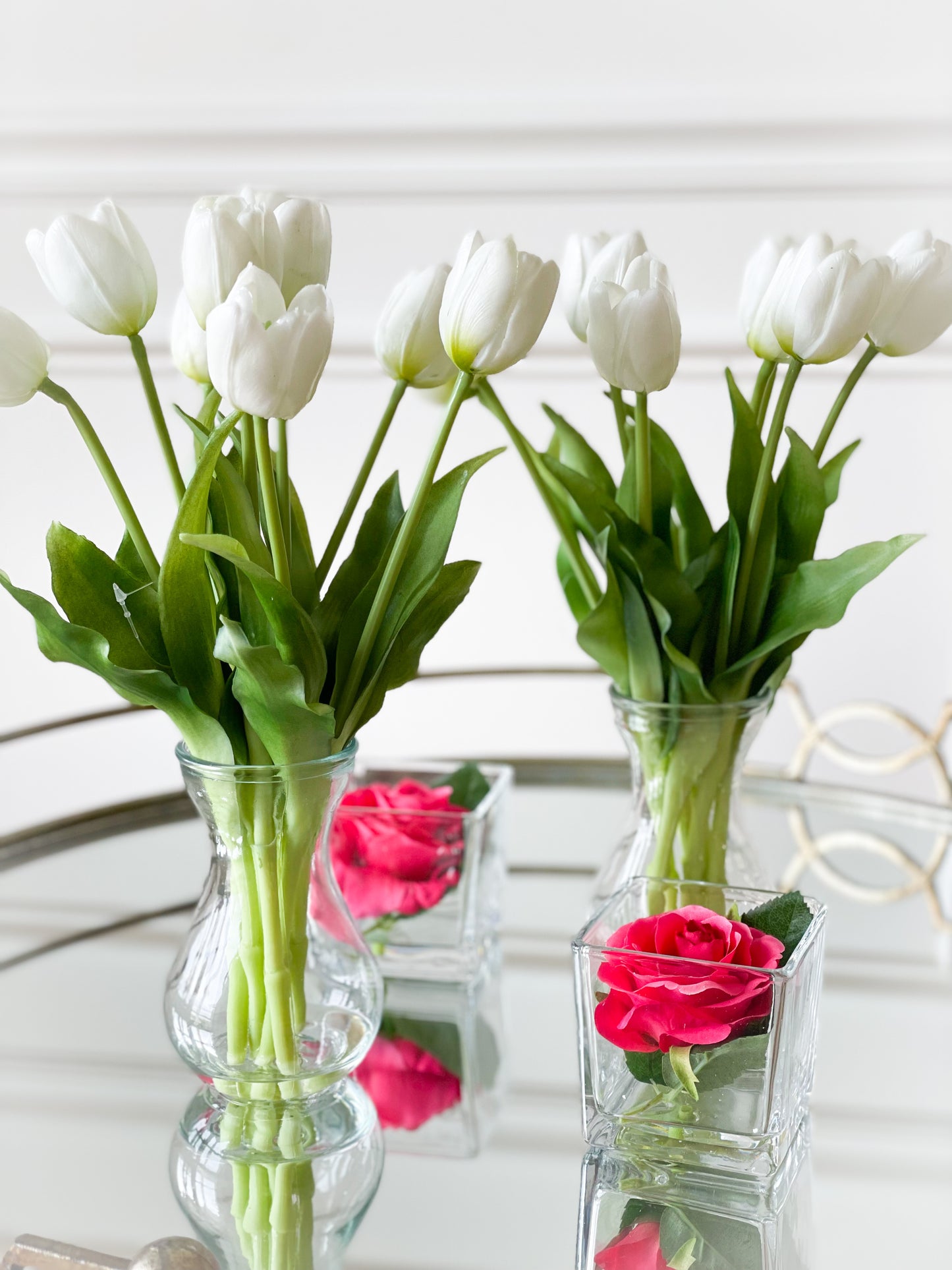 White Real Touch Tulips In Glass Vase With Acrylic Water