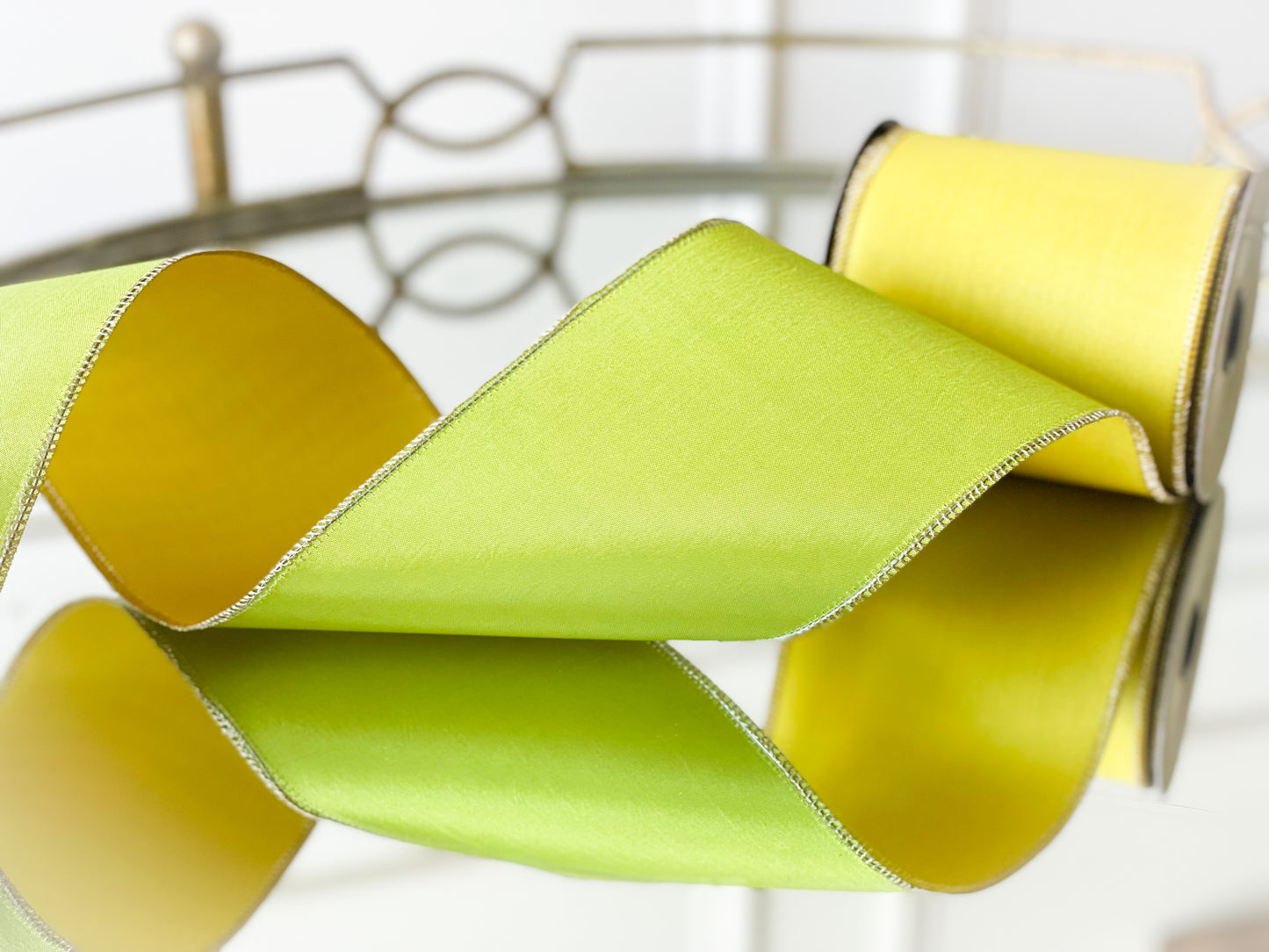 Neon Yellow/Lime Reversible Taffeta Ribbon