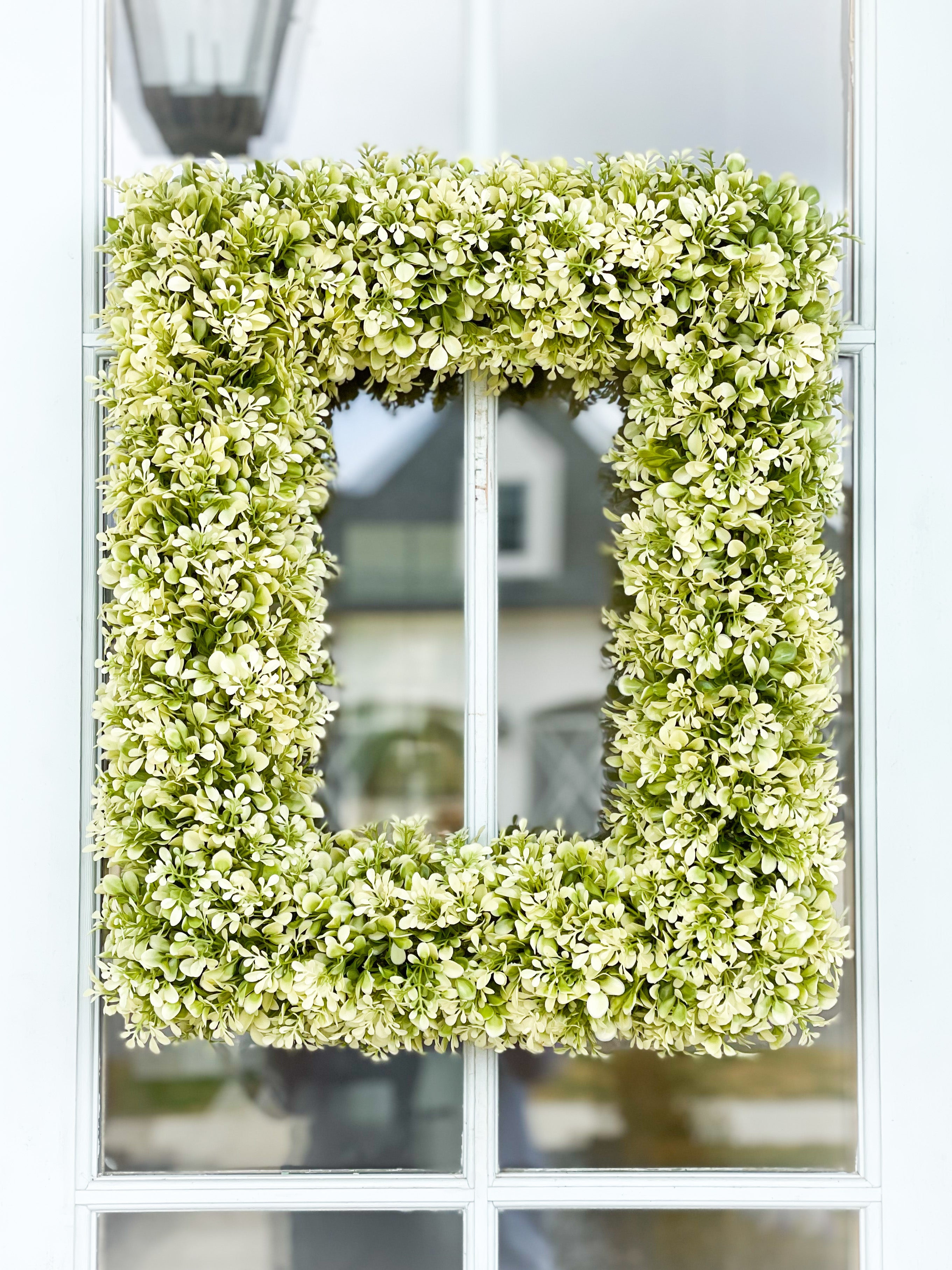 Cream And Green Boxwood Rectangle Wreath – Blanc Box